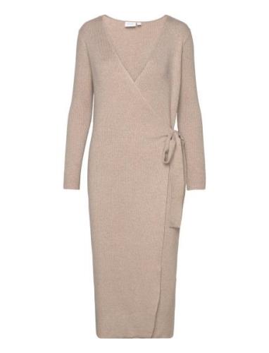 Vicomfy L/S Wrap Knit Dress/Su - Noos Knælang Kjole Beige Vila