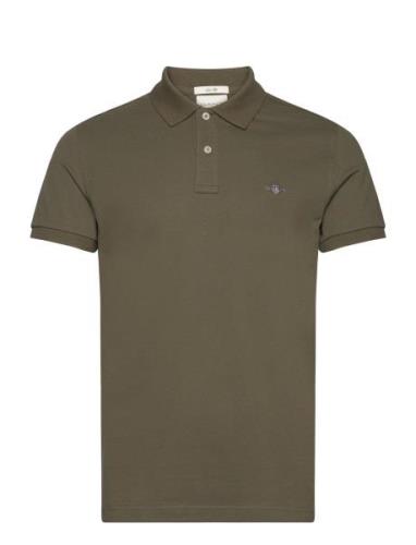 Slim Shield Ss Pique Polo Tops Polos Short-sleeved Khaki Green GANT