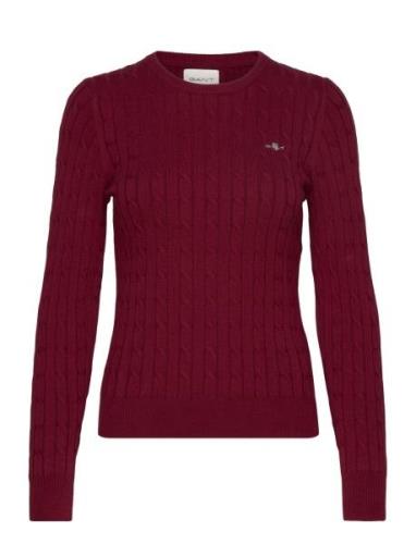 Stretch Cotton Cable C-Neck Tops Knitwear Jumpers Burgundy GANT