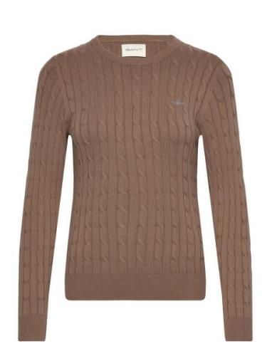 Stretch Cotton Cable C-Neck Tops Knitwear Jumpers Brown GANT
