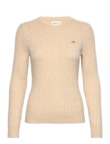 Stretch Cotton Cable C-Neck Tops Knitwear Jumpers Cream GANT