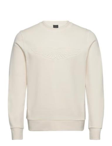 Am Embossed Crew Tops Sweatshirts & Hoodies Sweatshirts Cream Hackett ...