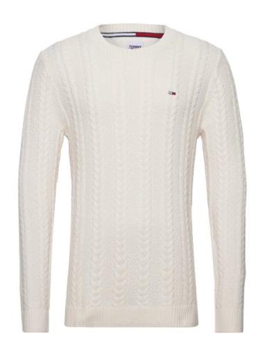 Tjm Reg Cable Sweater Tops Knitwear Round Necks White Tommy Jeans
