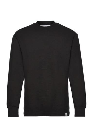 Woven Tab Waffle Ls Tops T-Langærmet Skjorte Black Calvin Klein Jeans