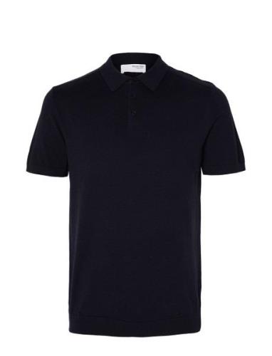 Slhberg Ss Knit Polo Noos Tops Knitwear Short Sleeve Knitted Polos Nav...