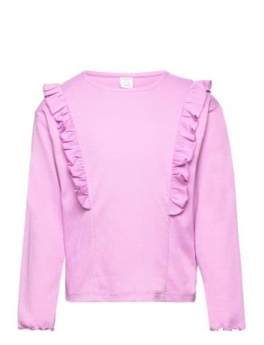 Top Long Sleeve Flounce Tops T-shirts Long-sleeved T-Skjorte Pink Lind...