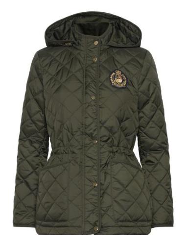 Crest-Patch Diamond-Quilted Hooded Coat Quiltet Jakke Green Lauren Ral...