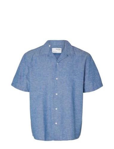 Slhrelaxnew-Linen Shirt Ss Resort Tops Shirts Short-sleeved Blue Selec...