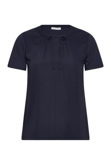 T-Shirt Fabric Mix Tops T-shirts & Tops Short-sleeved Navy Tom Tailor
