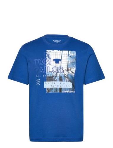 Photoprint T-Shirt Tops T-Kortærmet Skjorte Blue Tom Tailor