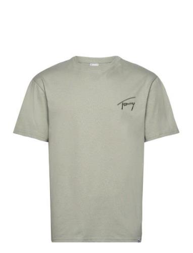 Tjm Reg Signature Tee Ext Tops T-Kortærmet Skjorte Green Tommy Jeans