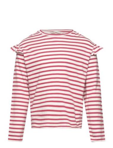 Striped Ruffle Sleeve T-Shirt Tops T-shirts Long-sleeved T-Skjorte Red...