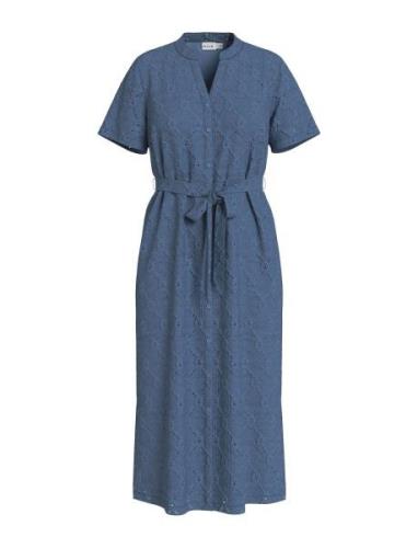 Videlea V-Neck S/S Midi Dress/R/Vol Knælang Kjole Navy Vila