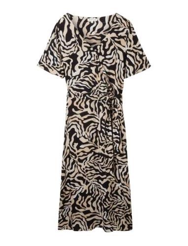 Printed Wrap Dress Knælang Kjole Black Tom Tailor