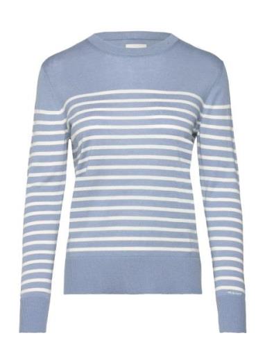 Fine Knit Striped C-Neck Tops Knitwear Jumpers Blue GANT