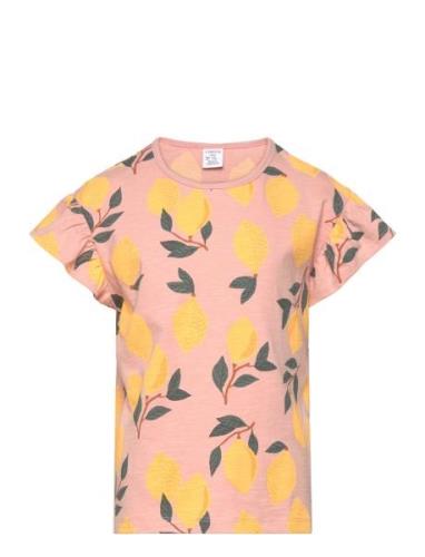 Top Frill Sleeve Lemon Aop Tops T-Kortærmet Skjorte Pink Lindex