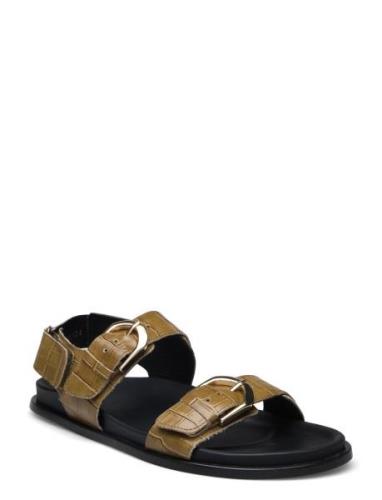 Le Alli Green Leather Sandals Flade Sandaler Green ALOHAS