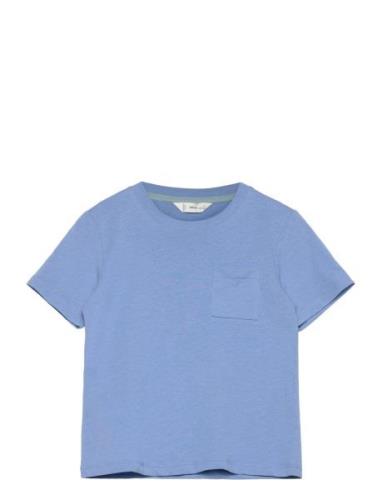 Essential Cotton-Blend T-Shirt Tops T-Kortærmet Skjorte Blue Mango