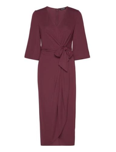 Stretch Jersey Tie-Front Midi Dress Knælang Kjole Burgundy Lauren Ralp...