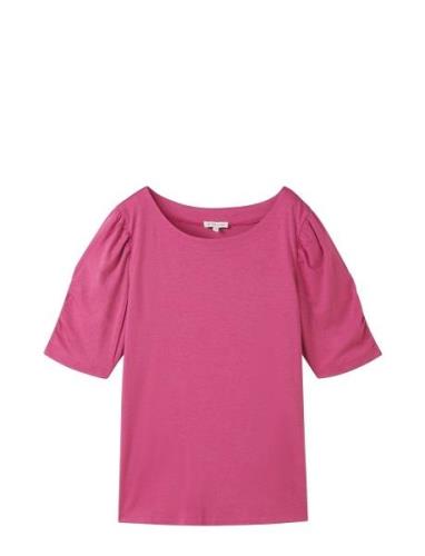 T-Shirt Gathered Sleeve Tops T-shirts & Tops Short-sleeved Pink Tom Ta...