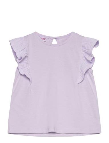 Short-Sleeved Ruffle T-Shirt Tops T-shirts Sleeveless Purple Mango