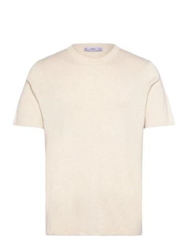 Cotton Blend Knitted T-Shirt Tops T-Kortærmet Skjorte Cream Mango