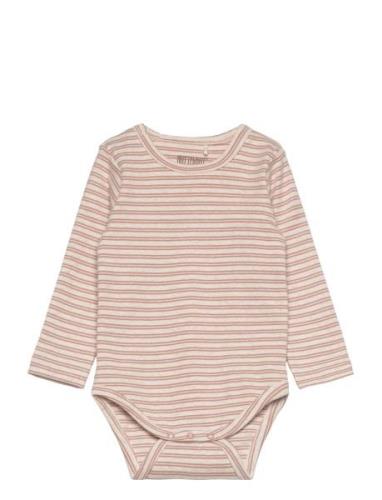 Body Ls Striped Rib Bodies Long-sleeved Pink Huttelihut