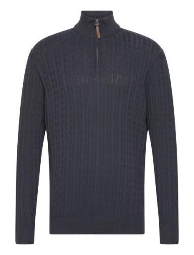 1/2 Zip Cable Knit Tops Knitwear Half Zip Jumpers Navy Lindbergh