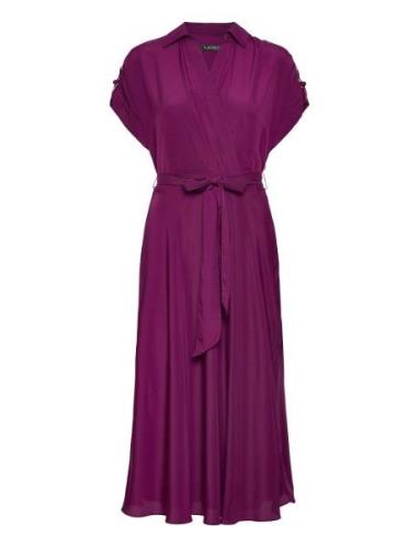 Belted Crepe Dress Knælang Kjole Purple Lauren Ralph Lauren