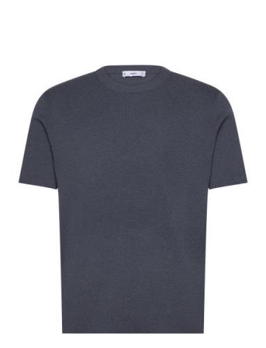 Cotton Blend Knitted T-Shirt Tops T-Kortærmet Skjorte Navy Mango
