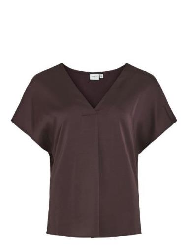 Viellette V-Neck S/S Satin Top - Noos Tops T-shirts & Tops Short-sleev...