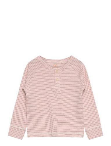Striped Long Sleeve Grandad Tops T-shirts Long-sleeved T-Skjorte Pink ...