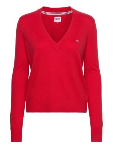Tjw Essential Vneck Sweater Tops Knitwear Jumpers Red Tommy Jeans