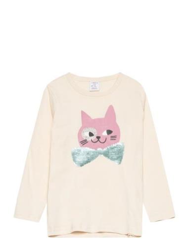 Top L S Placement Print Cat Wi Tops T-shirts Long-sleeved T-Skjorte Cr...