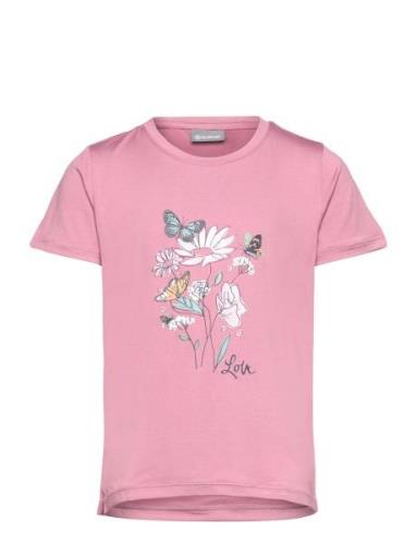 T-Shirt W. Print -S/S, Girl Tops T-Kortærmet Skjorte Pink Color Kids