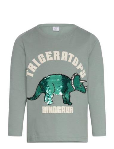 Top Ls Dino Sequins Tops T-shirts Long-sleeved T-Skjorte Green Lindex