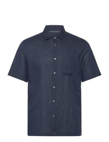 Regular-Fit Linen Shirt With Pocket Tops Shirts Short-sleeved Navy Man...