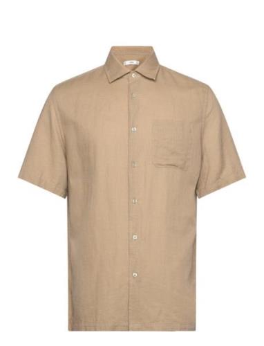 Regular-Fit Linen Shirt With Pocket Tops Shirts Short-sleeved Beige Ma...