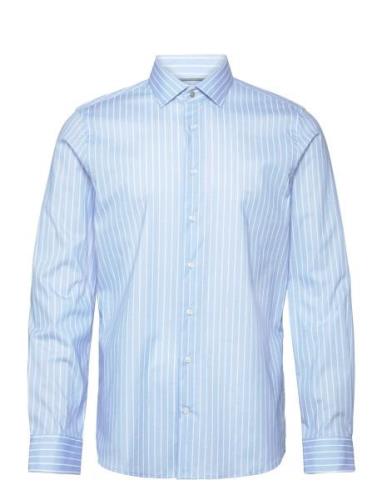 Mk Printed Stripe Slim Shirt Tops Shirts Business Blue Michael Kors