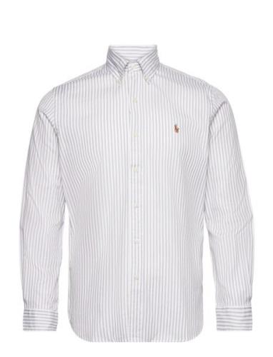 Custom Fit Striped Stretch Oxford Shirt Tops Shirts Casual Grey Polo R...