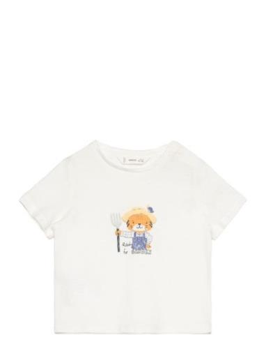 Cotton Printed T-Shirt Tops T-Kortærmet Skjorte White Mango