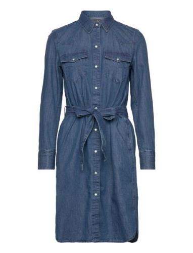 Belted Denim Shirtdress Knælang Kjole Blue Lauren Ralph Lauren