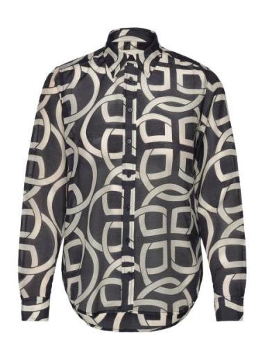 Reg Monogram Print Ctn Silk Shirt Tops Shirts Long-sleeved Black GANT