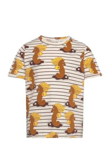 Unicorn Seahorse Aop Ss Tee Tops T-Kortærmet Skjorte Brown Mini Rodini