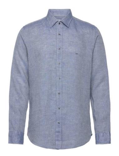 Linen Print Slim Shirt Tops Shirts Business Blue Michael Kors