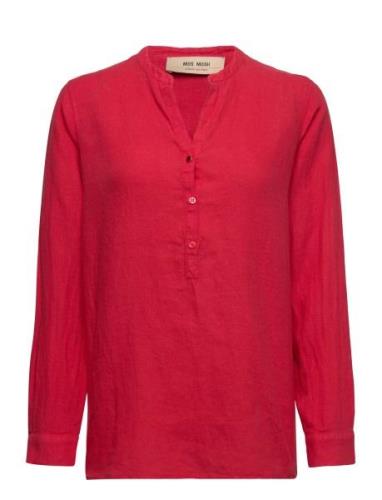 Danna Linen Blouse Tops Blouses Long-sleeved Red MOS MOSH
