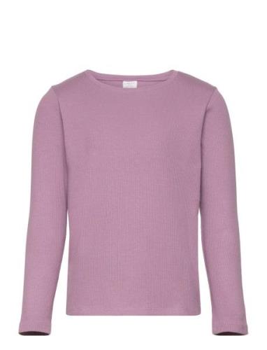 Top L S Basic Rib Tops T-shirts Long-sleeved T-Skjorte Purple Lindex