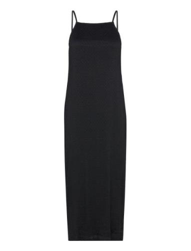 Structure Strap Dress Knælang Kjole Black Bubbleroom