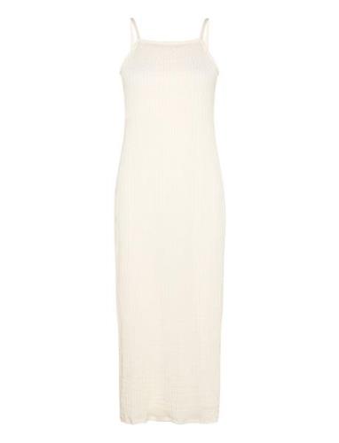 Structure Strap Dress Knælang Kjole Cream Bubbleroom