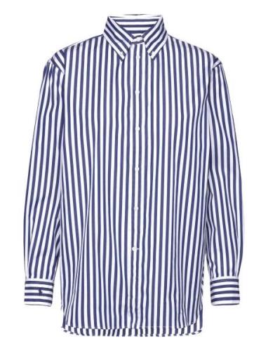 Over Fit Striped Cotton Shirt Tops Shirts Long-sleeved Blue Polo Ralph...